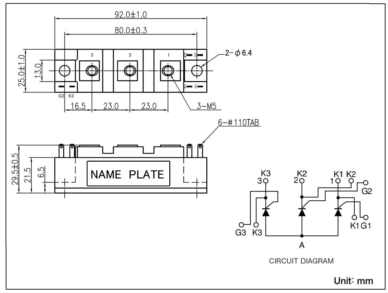 three phase thyristor module dimensions