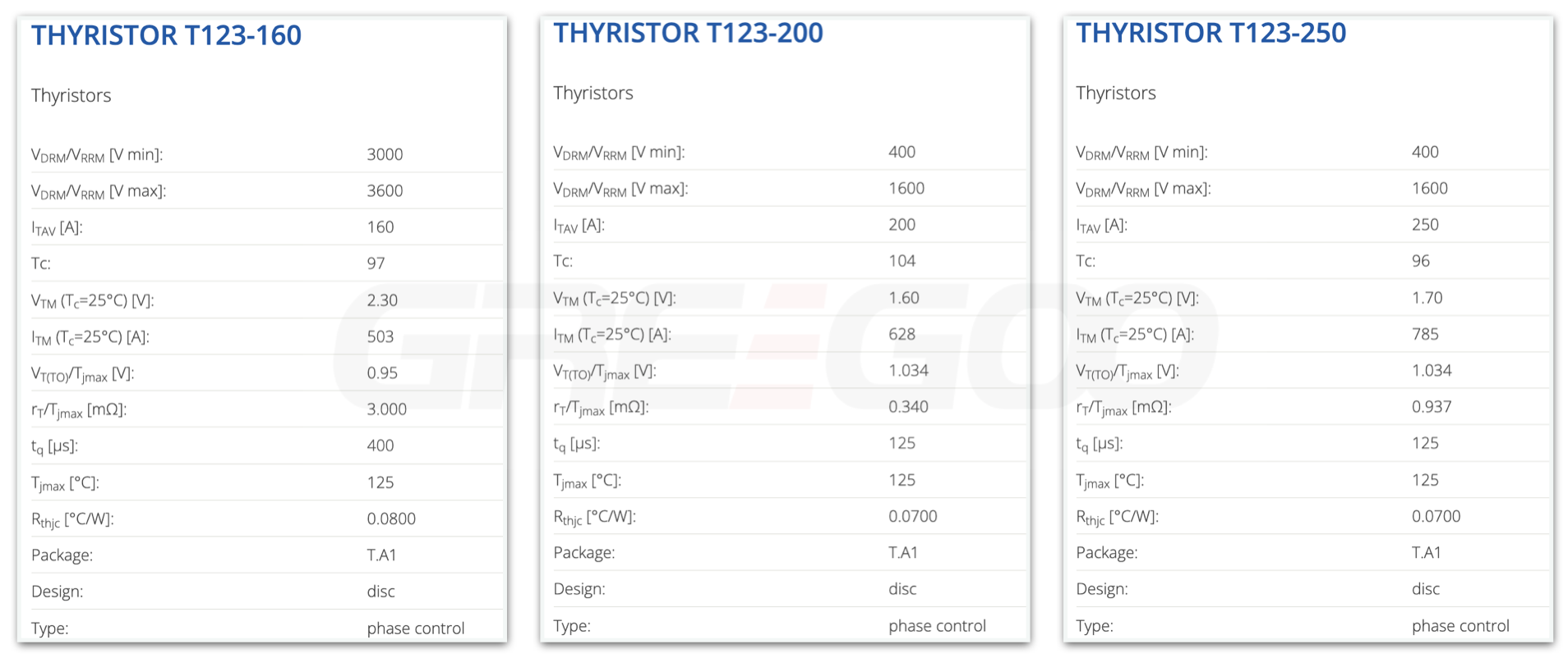 Thyristor T123-160 T123-200 T123-250 