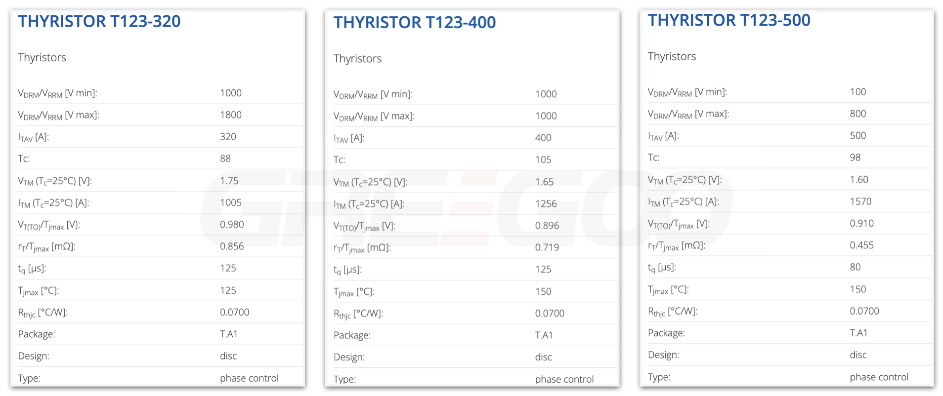 Thyristor T123-320 T123-400 T123-500 