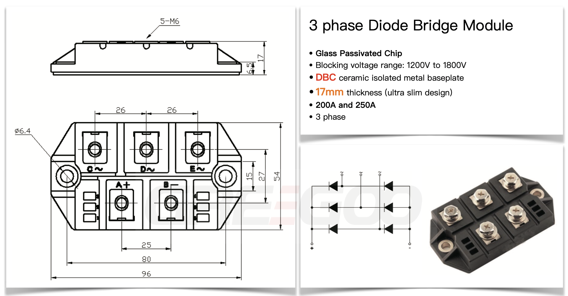 ultra slim 3 phase diobe bridge module