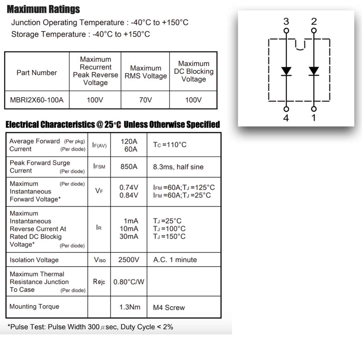 MBRI2X60-100A SCHOTTKY DIODE MODULE