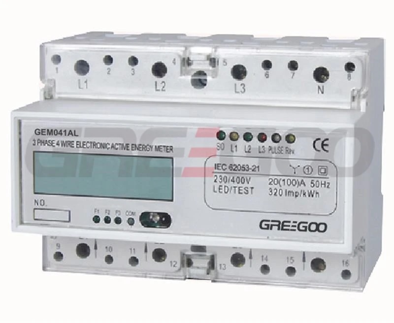 3ph 4 wire, multi-rate, multi-tariff din rail active energy meter