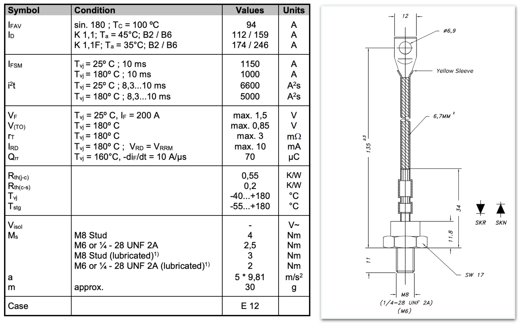 skn70 skr70 stud diode