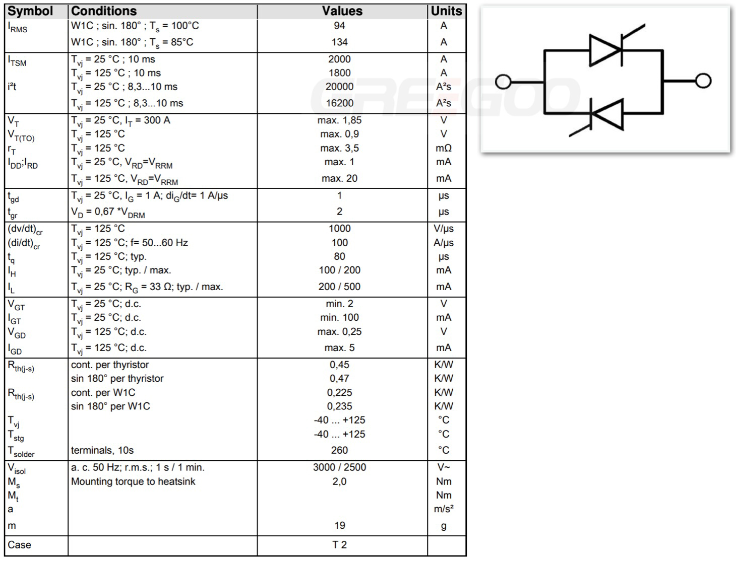 SK120KQ16 SK120KQ12 SK120KQ08 Antiparallel Thyristor Module