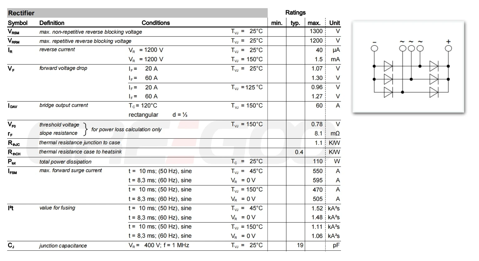 VUO62 3 phase Rectifier Bridge