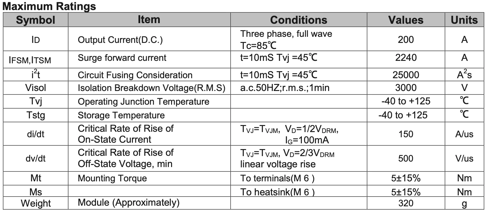 three phase half controlled diode bridge module