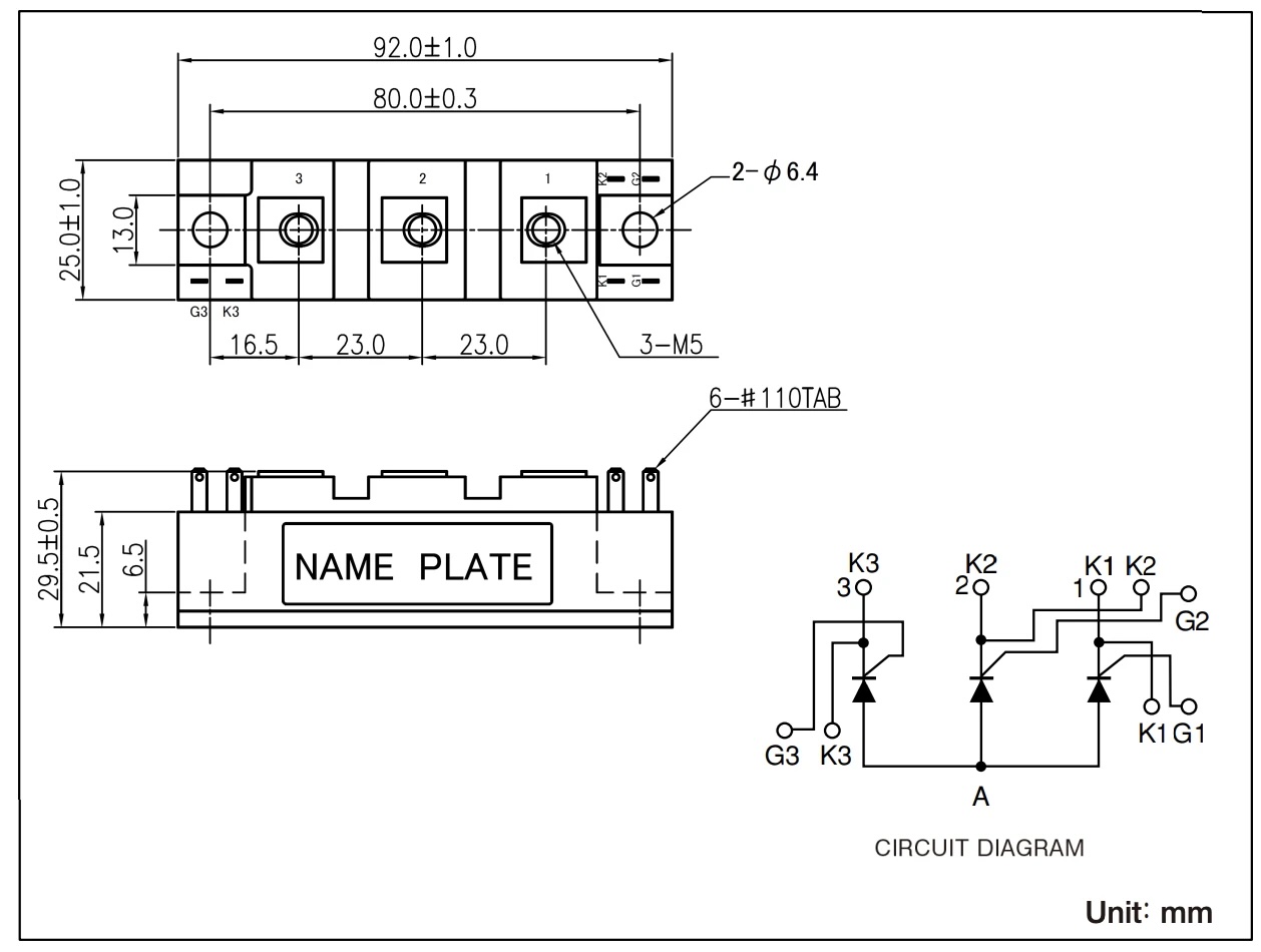three phase thyristor module dimensions