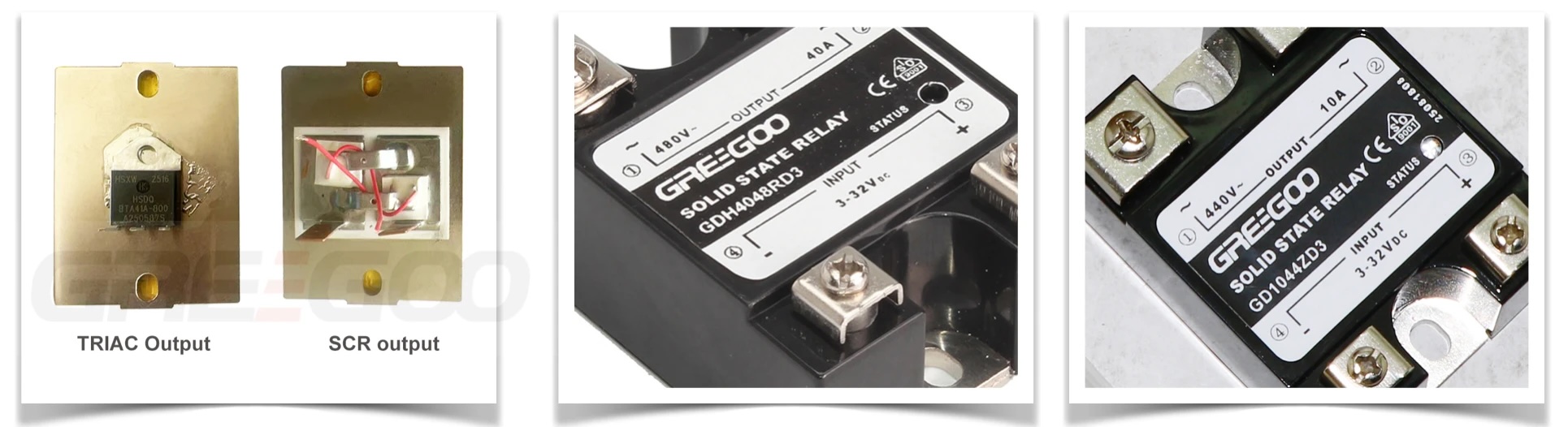 Triac output vs SCR output SSR inner structure and marking comparison