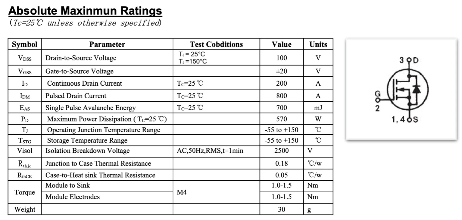 100V 200A MOSFET module