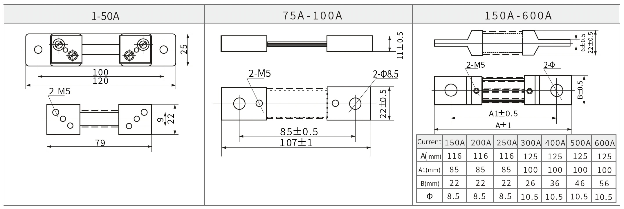 1A to 600A dc shunt resistor