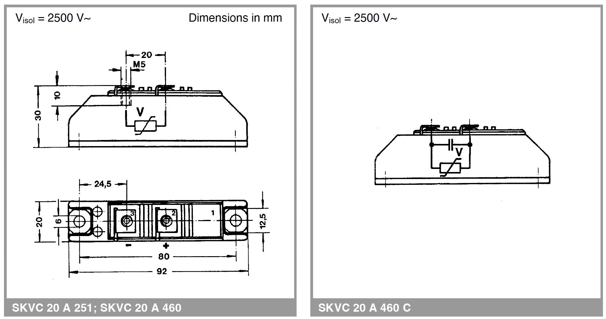 Varistor SKVC20A460C housing size