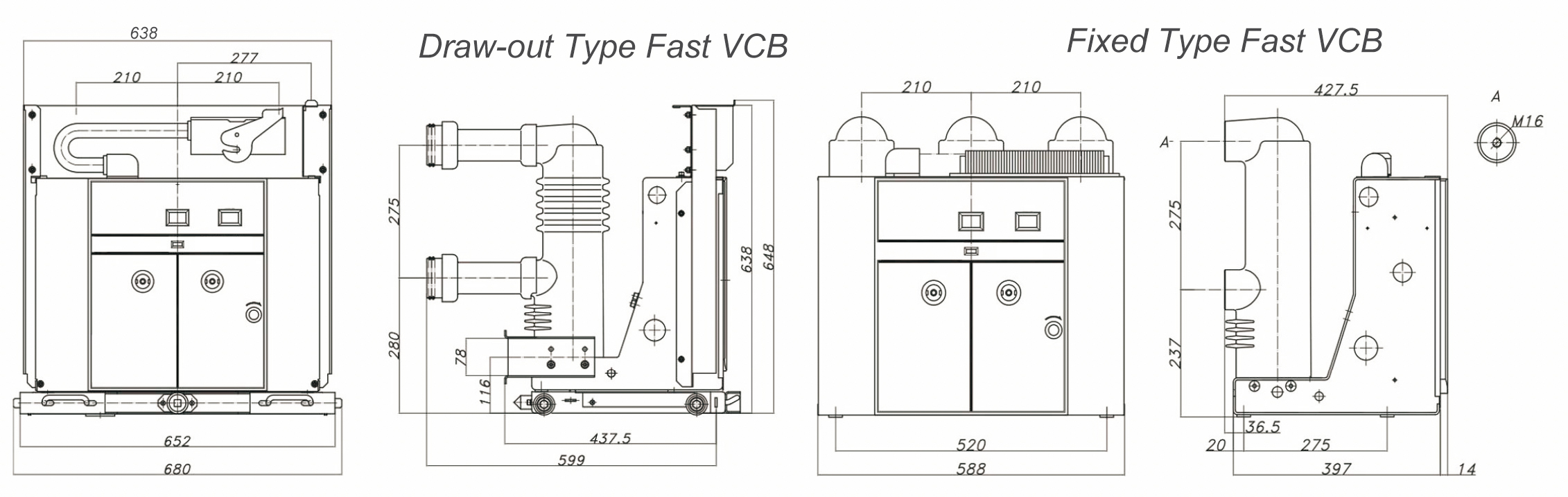 fixed type and draw-out type fast vacuum circuit breaker dimensions