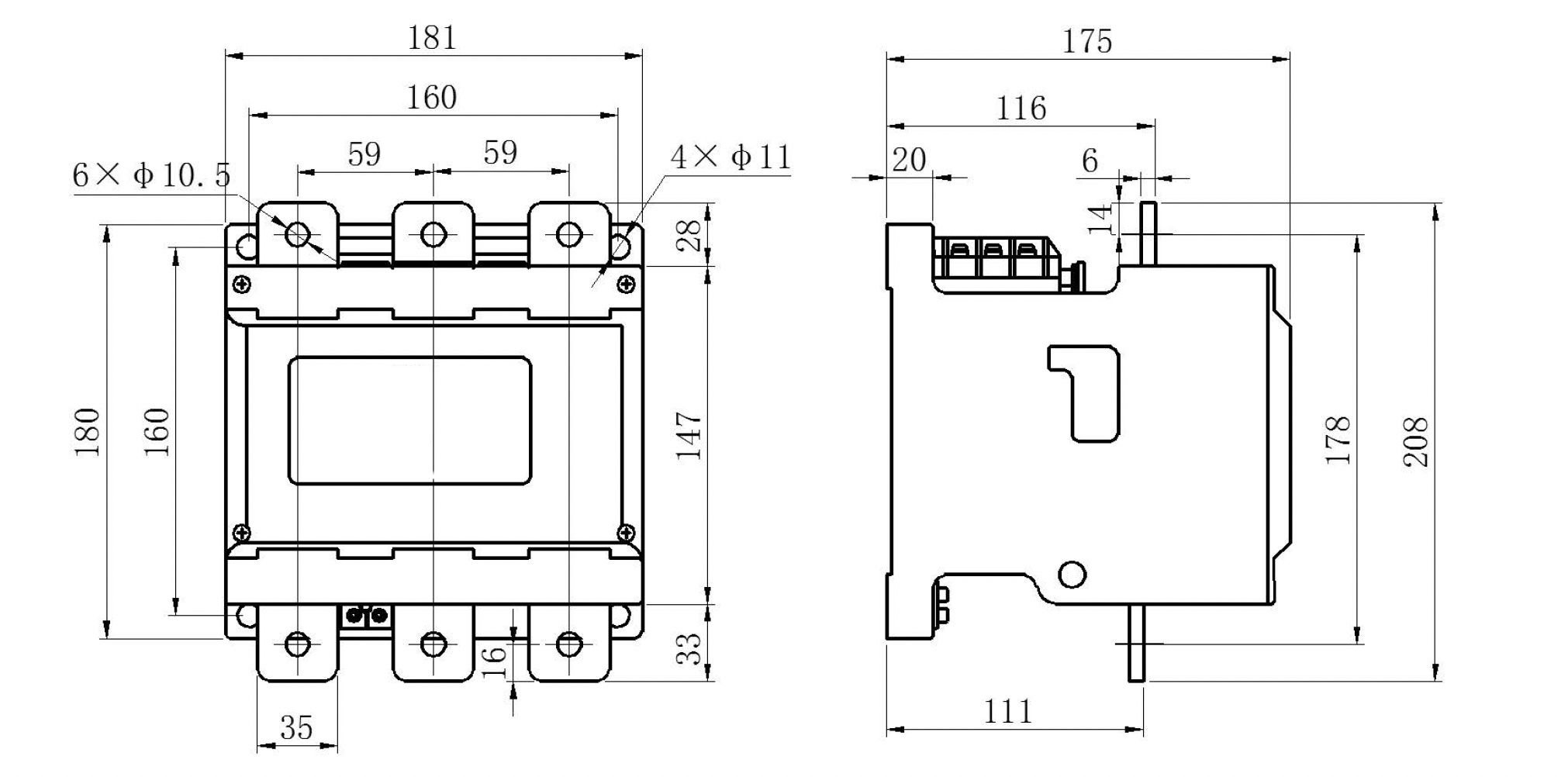 GVC6B Vacuum contactor dimension drawing