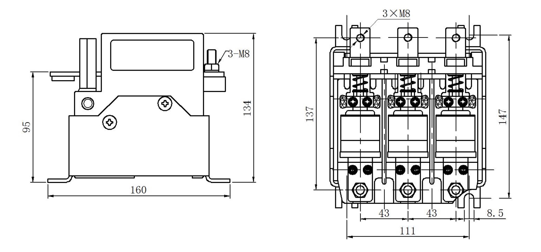 GVC5N 160a 250a product dimensions