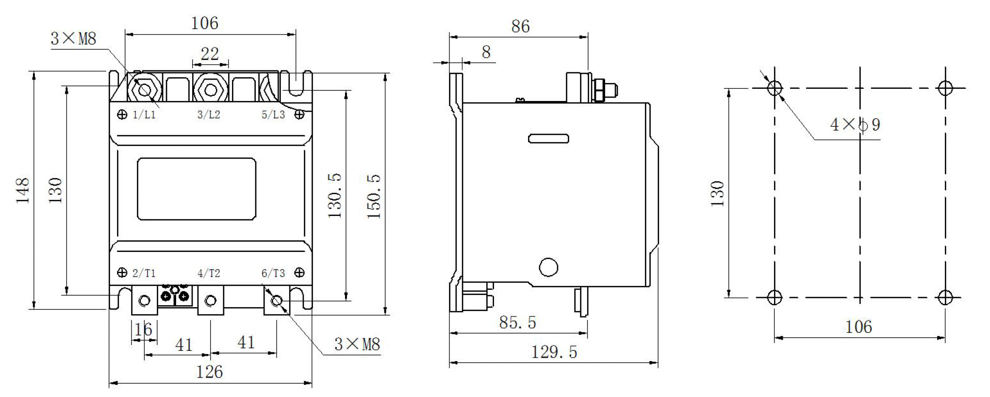250a vacuum contactor dimensions drawing