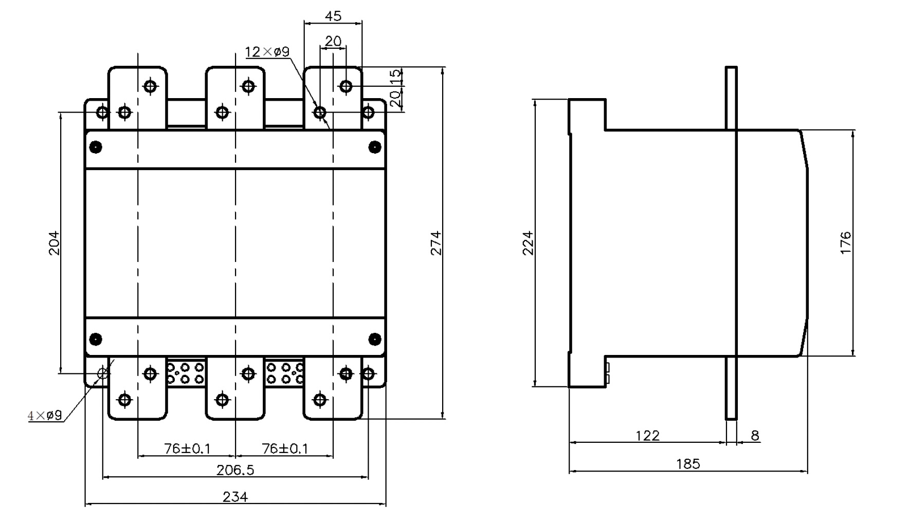 800a vacuum contactor dimension diagram