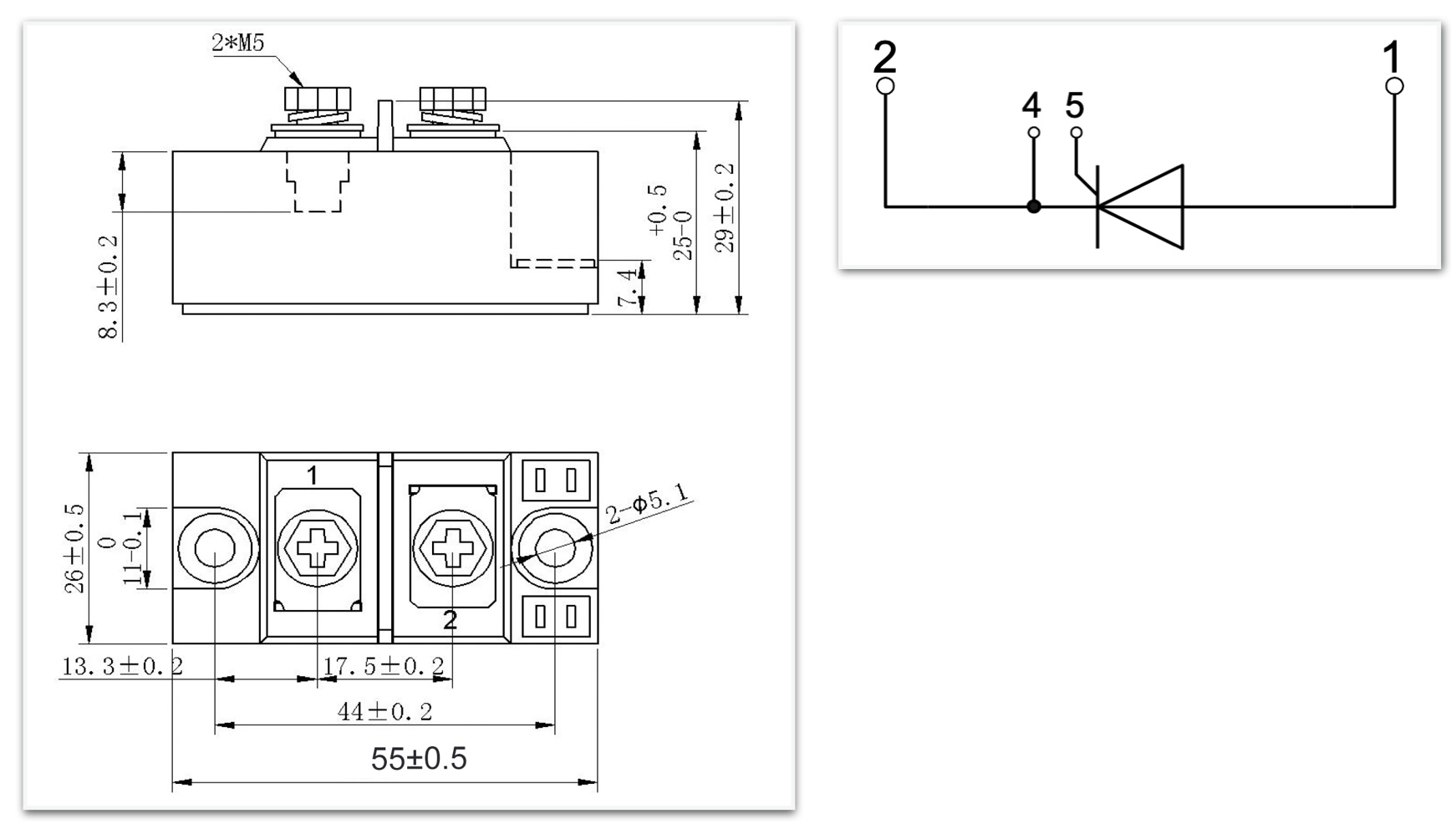 25A to 110A single thyristor module casing