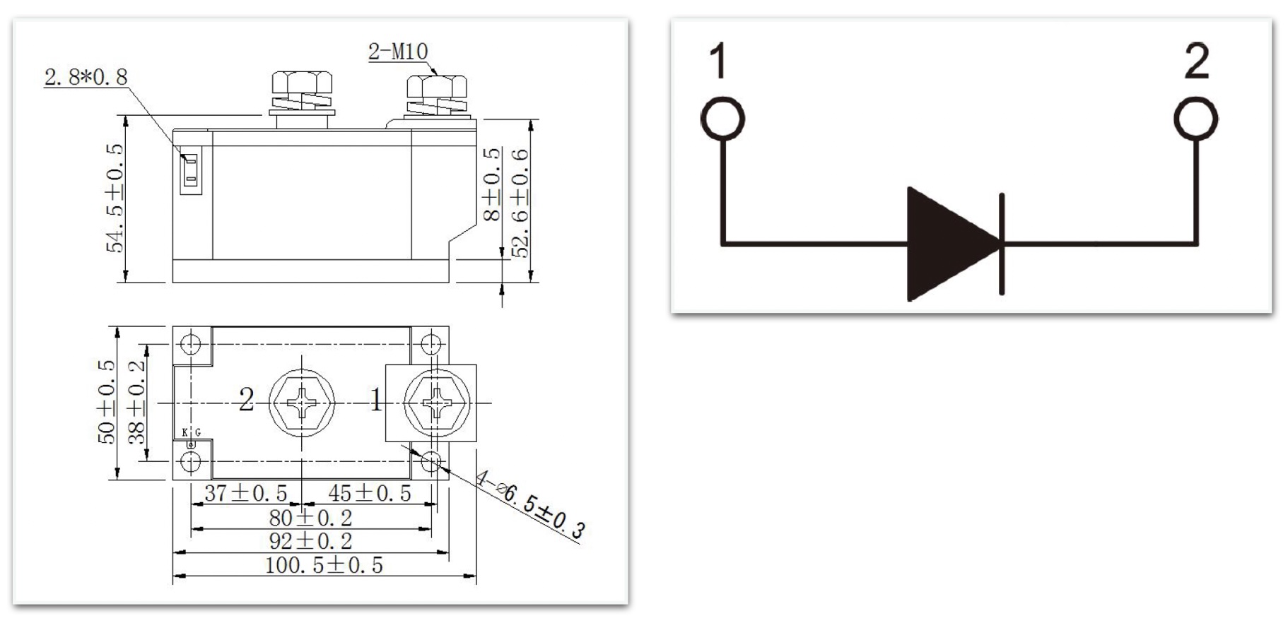 200A to 600A single diode module dimensions