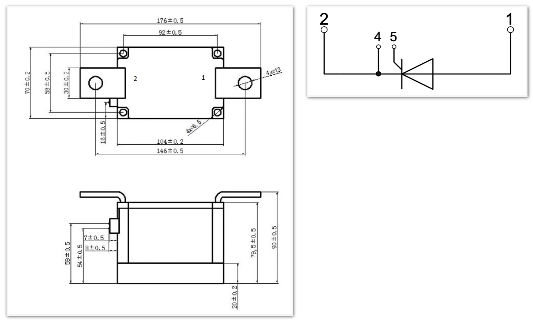 800A to 1200A single thyristor module casing