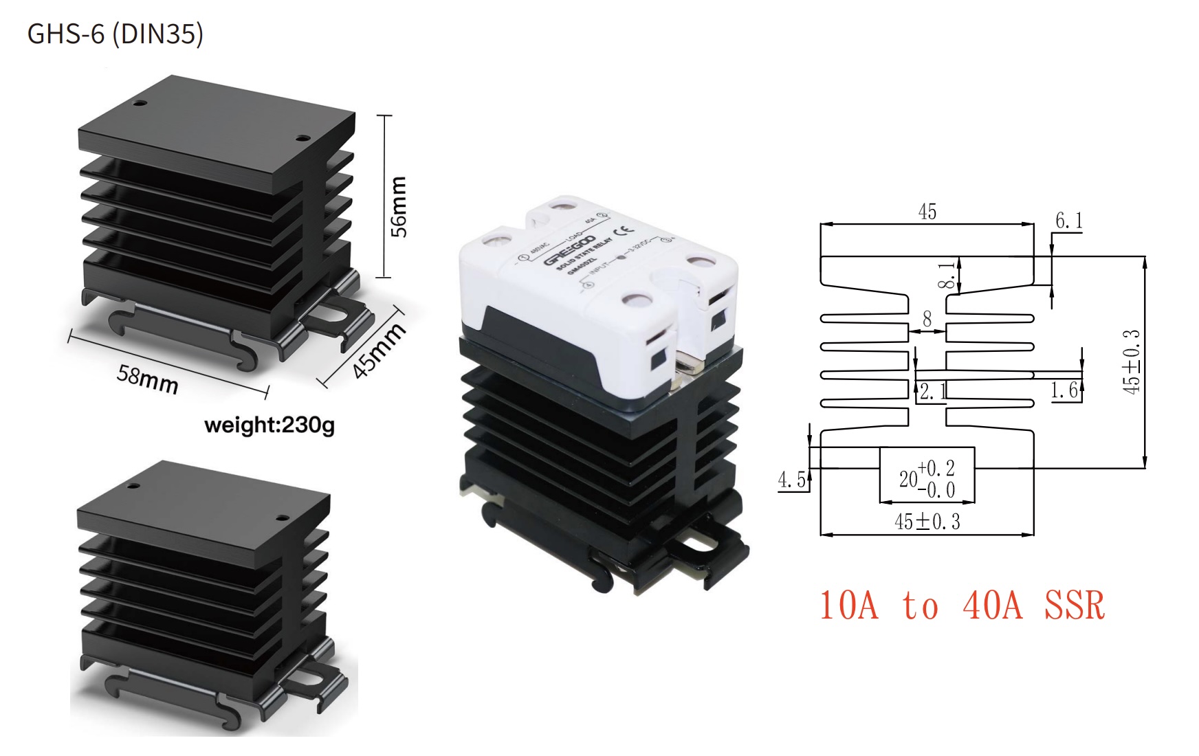 ghs-6 heatsink 10-40a ssr