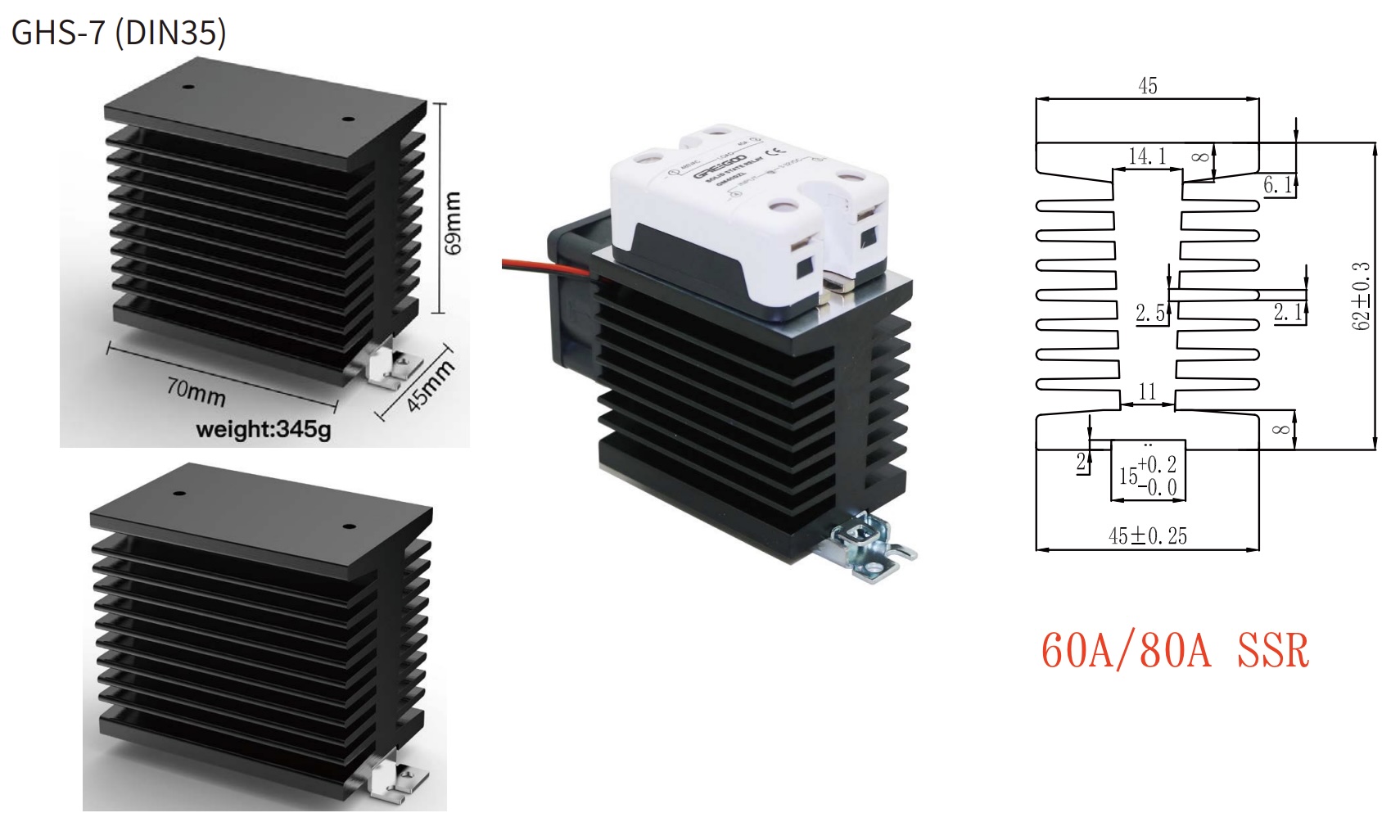 ghs-7 heatsink 60A 80A ssr