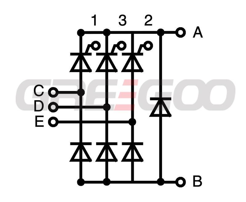 3 phase half controlled rectifier bridge with freewheeling diode